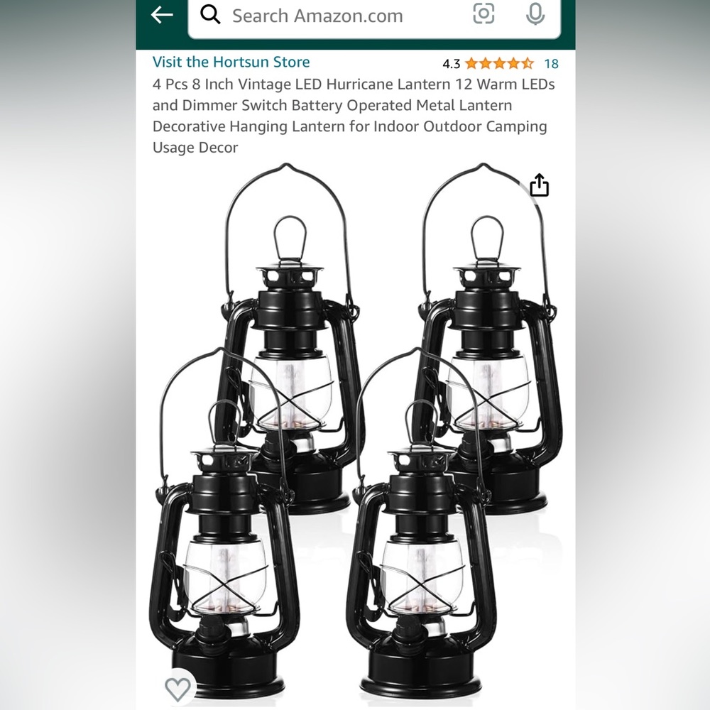 4 Pcs 8 Inch Vintage LED Hurricane Lantern 12 Warm LEDs